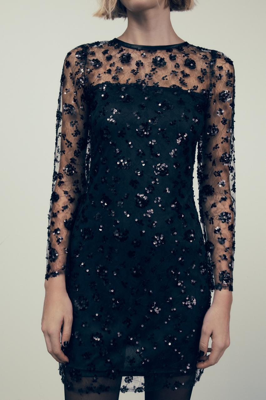 Kurzes kleid mit pailletten zara Clearance
